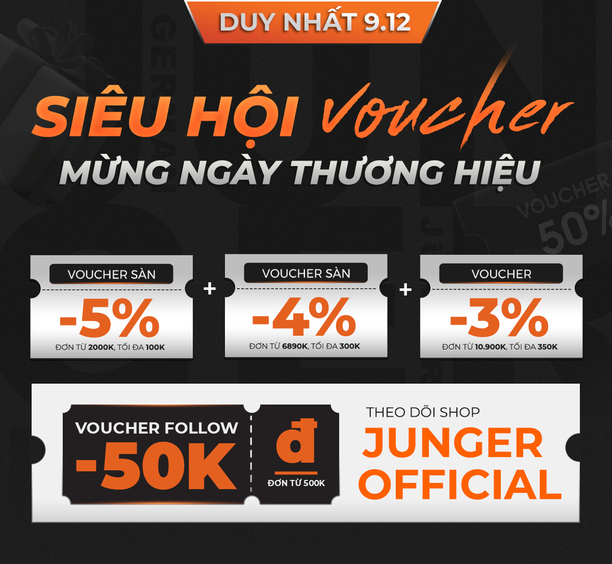 Hàng trăm voucher xịn sò gửi tặng khách hàng mừng ngày thương hiệu Junger.