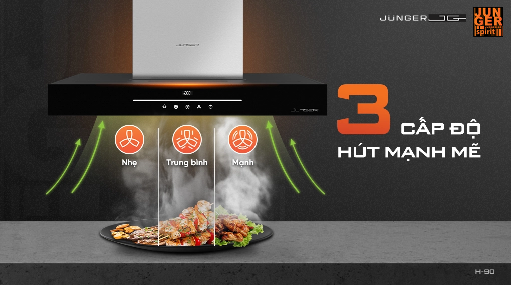 Máy hút mùi Junger H-90 được trang bị động cơ AC thế hệ mới chống hơi nước siêu yên tĩnh
