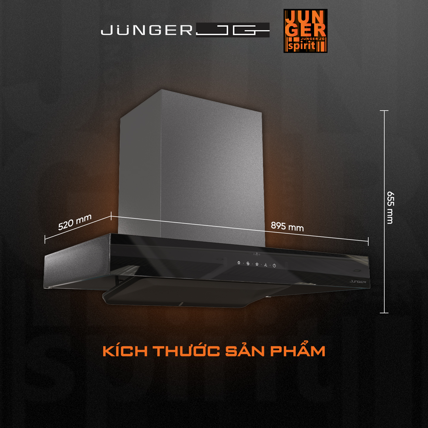 Máy hút mùi Junger HRJ-901 với thiết kế hiện đại chuẩn Đức nâng tầm không gian sống.