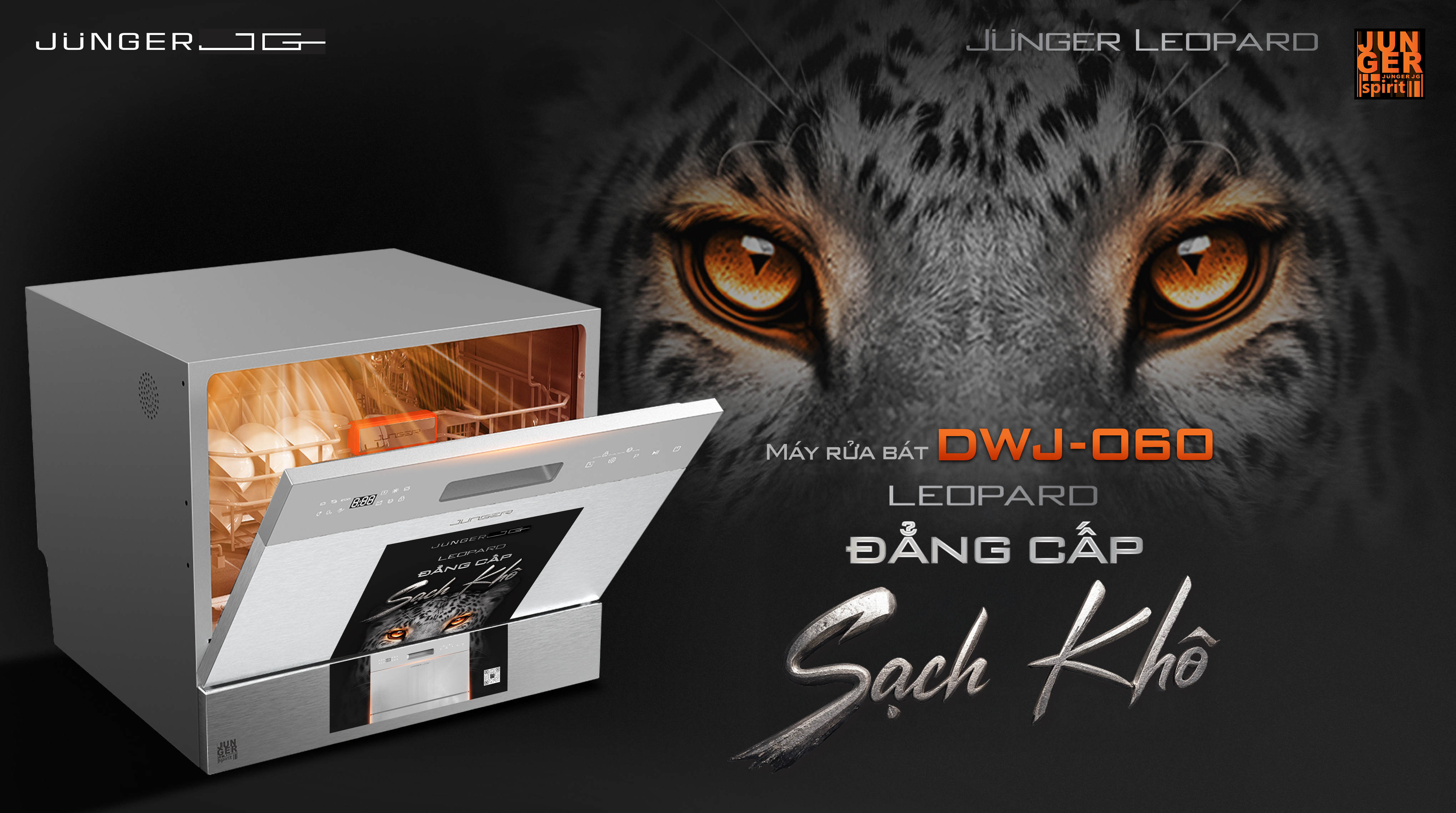 Máy rửa bát Junger Leopard DWJ-060 sở hữu thiết kế nhỏ gọn tinh tế, sang trọng với gam màu trắng trang nhã, hiện đại chuẩn Đức.