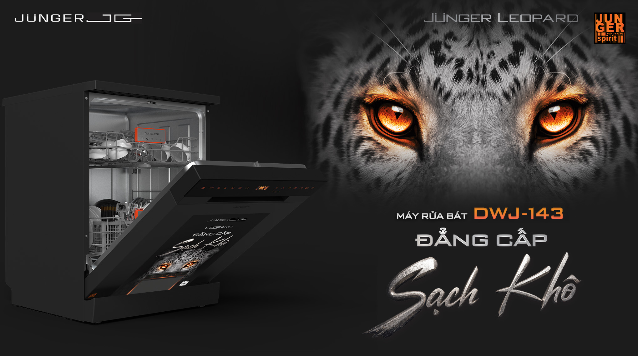 Máy rửa bát Junger Leopard DWJ-143 sở hữu thiết kế sang trọng, có thể lắp âm hoặc độc lập, chân đế có thể nâng hạ tuỳ chỉnh