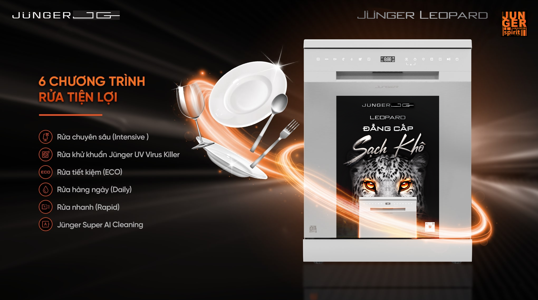 DWJ-140 được trang bị 6 chương tr&igrave;nh rửa tiện lợi ph&ugrave; hợp với mọi loại ch&eacute;n đĩa