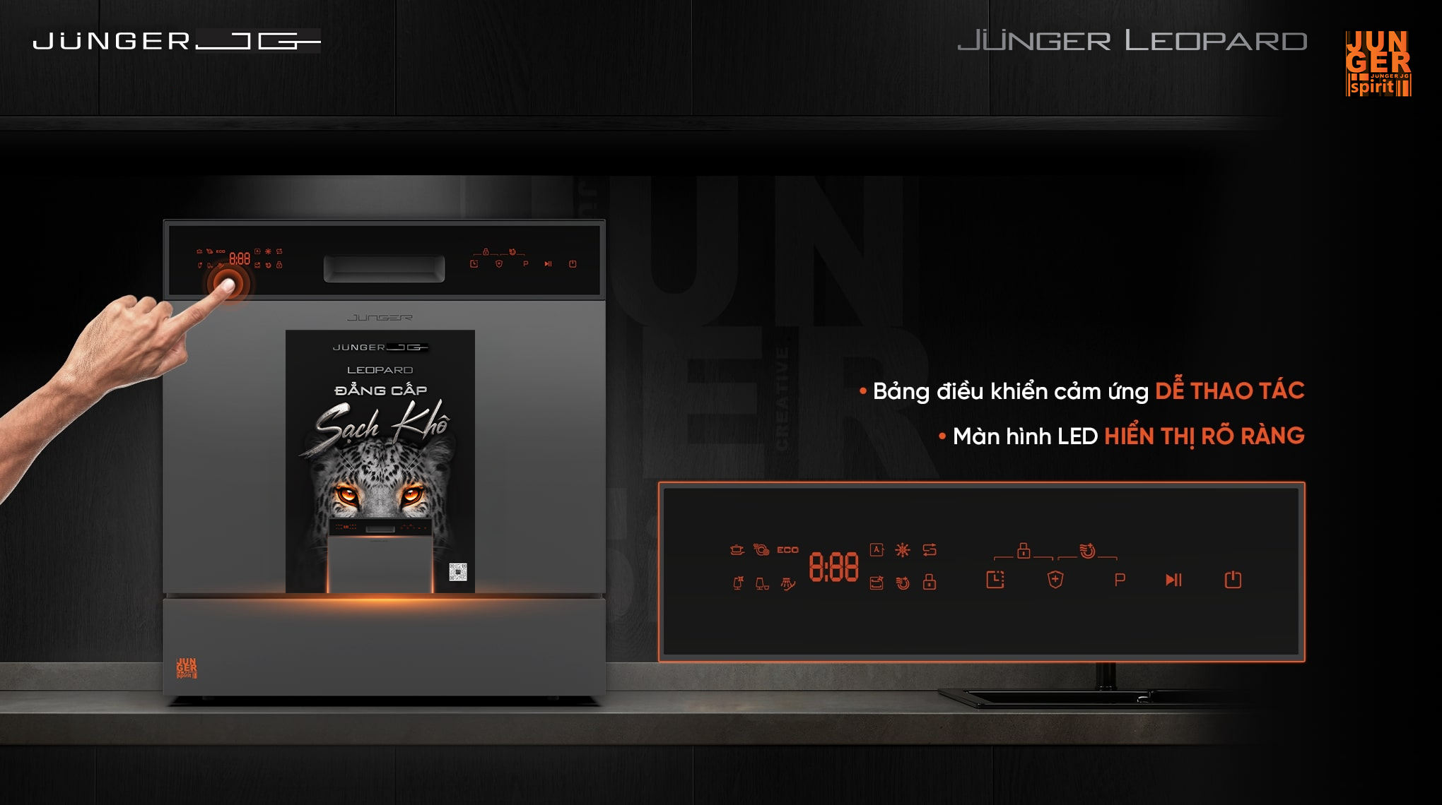 DWJ-103 được trang bị bảng điều khiển cảm ứng trực quan với màn hình LED hiển thị rõ ràng thông tin, dễ dàng thao tác