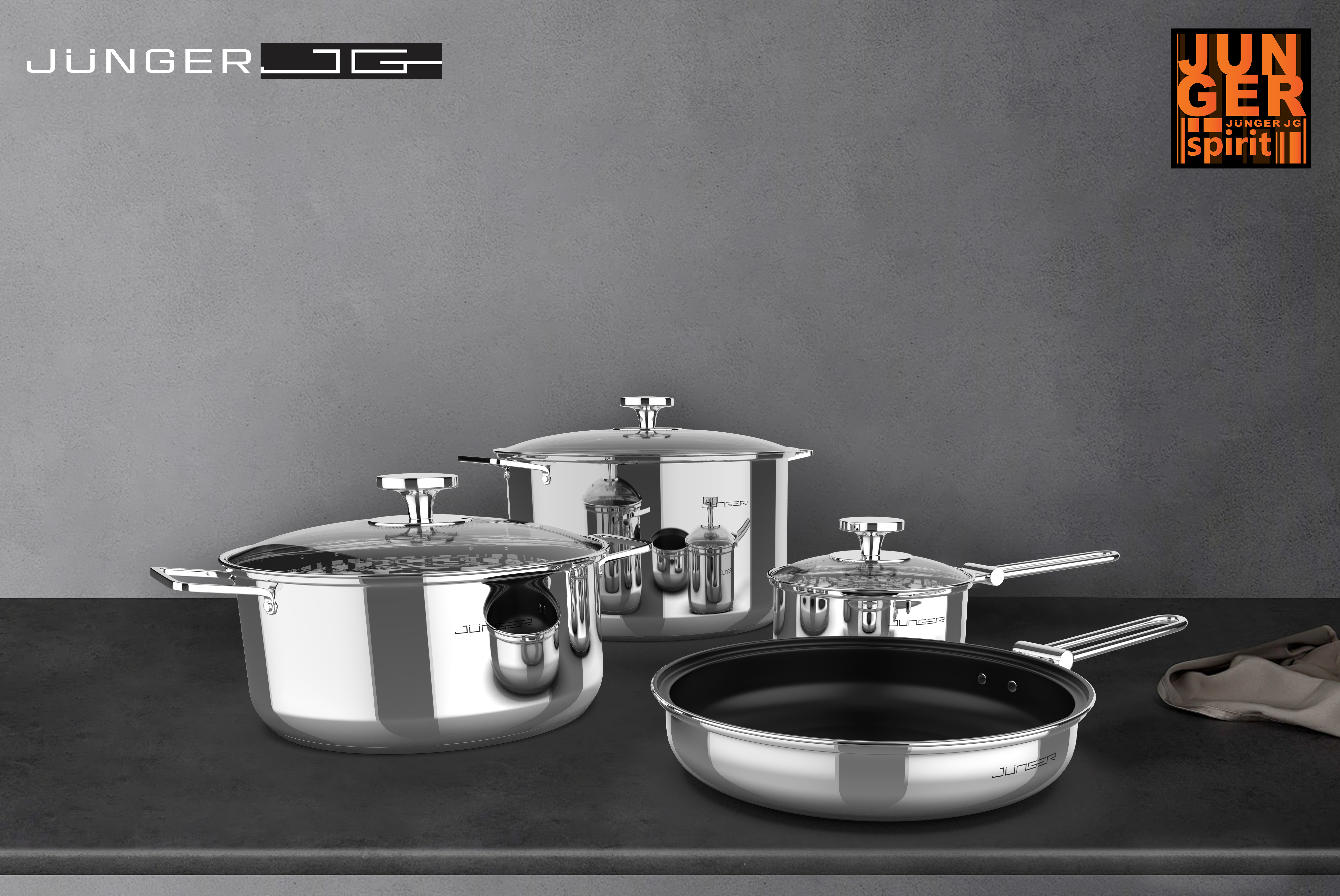 Bộ nồi inox Junger CWJ-070 hội tụ cả yếu tố chất lượng cũng như gu thẩm mỹ tinh tế làm tôn lên không gian bếp sang trọng