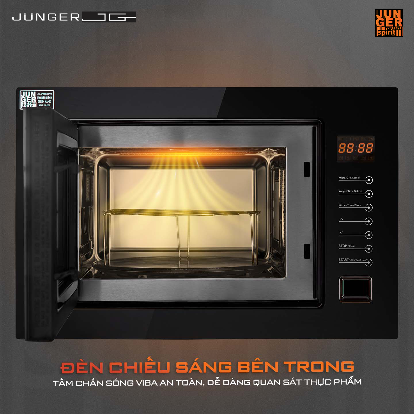 Hệ thống đèn chiếu sáng bên trong khoang lò giúp người dùng dễ dàng quan sát thực phẩm bên trong.