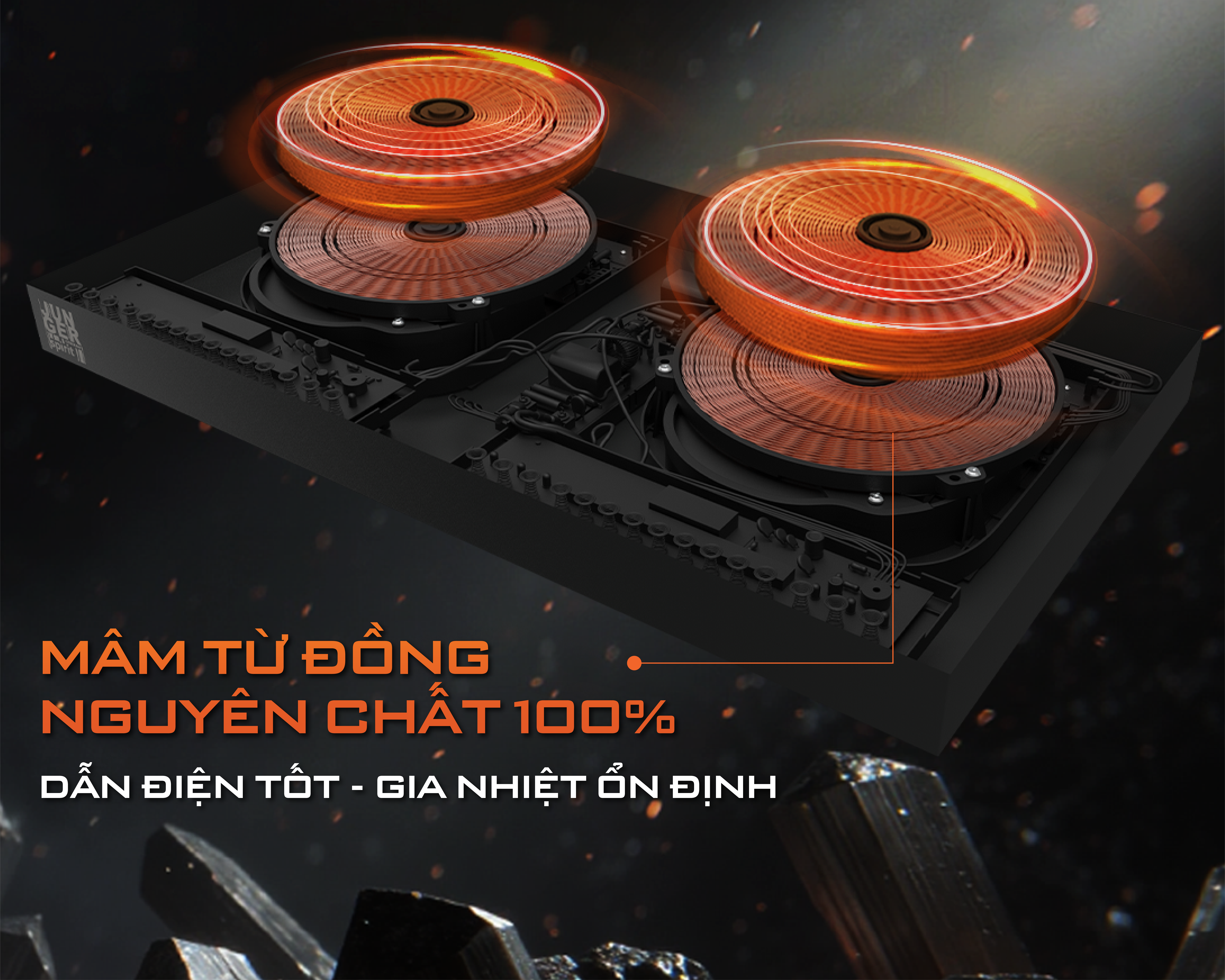 Mâm từ làm từ đồng nguyên chất, phủ lớp Emay cách điện giúp gia nhiệt nhanh, tỏa nhiệt đều.
