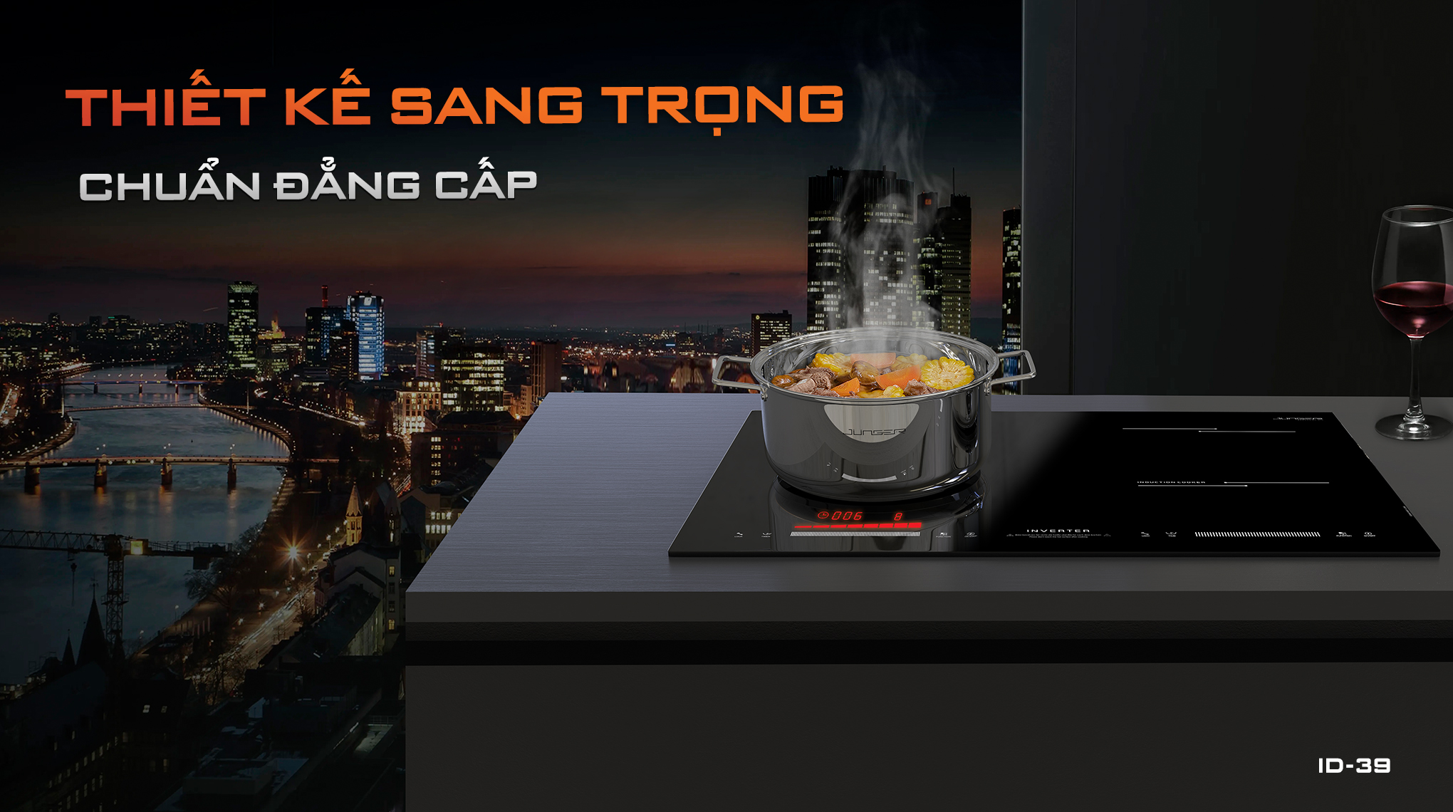 Bếp từ đôi Junger ID-39 được thiết kế 2 vùng nấu riêng biệt với kiểu dáng hiện đại chuẩn Đức nâng tầm không gian sống.