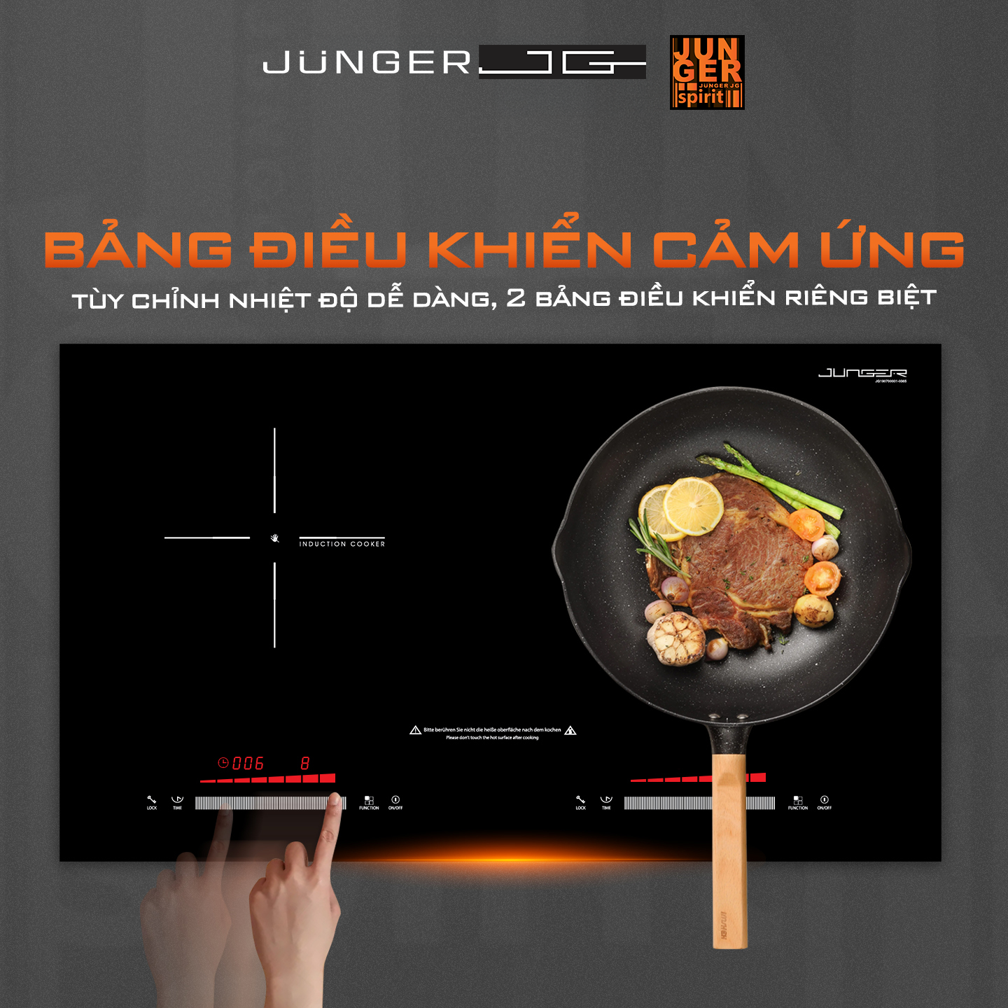 NKD-22+ được trang bị 2 bảng điều khiển cảm ứng Slider - Direct Control siêu nhạy riêng biệt cho từng vùng nấu, kết hợp đèn LED hiển thị rõ ràng, dễ sử dụng.