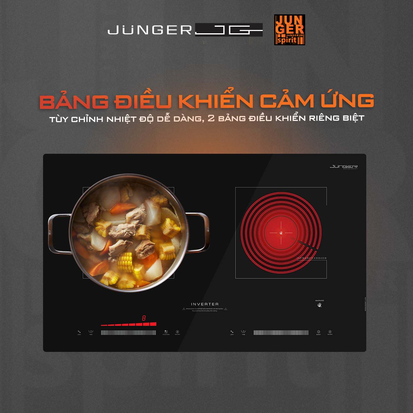 NKD-20 được trang bị 2 bảng điều khiển cảm ứng Slider - Direct Control siêu nhạy riêng biệt cho từng vùng nấu, kết hợp đèn LED hiển thị rõ ràng, dễ sử dụng.