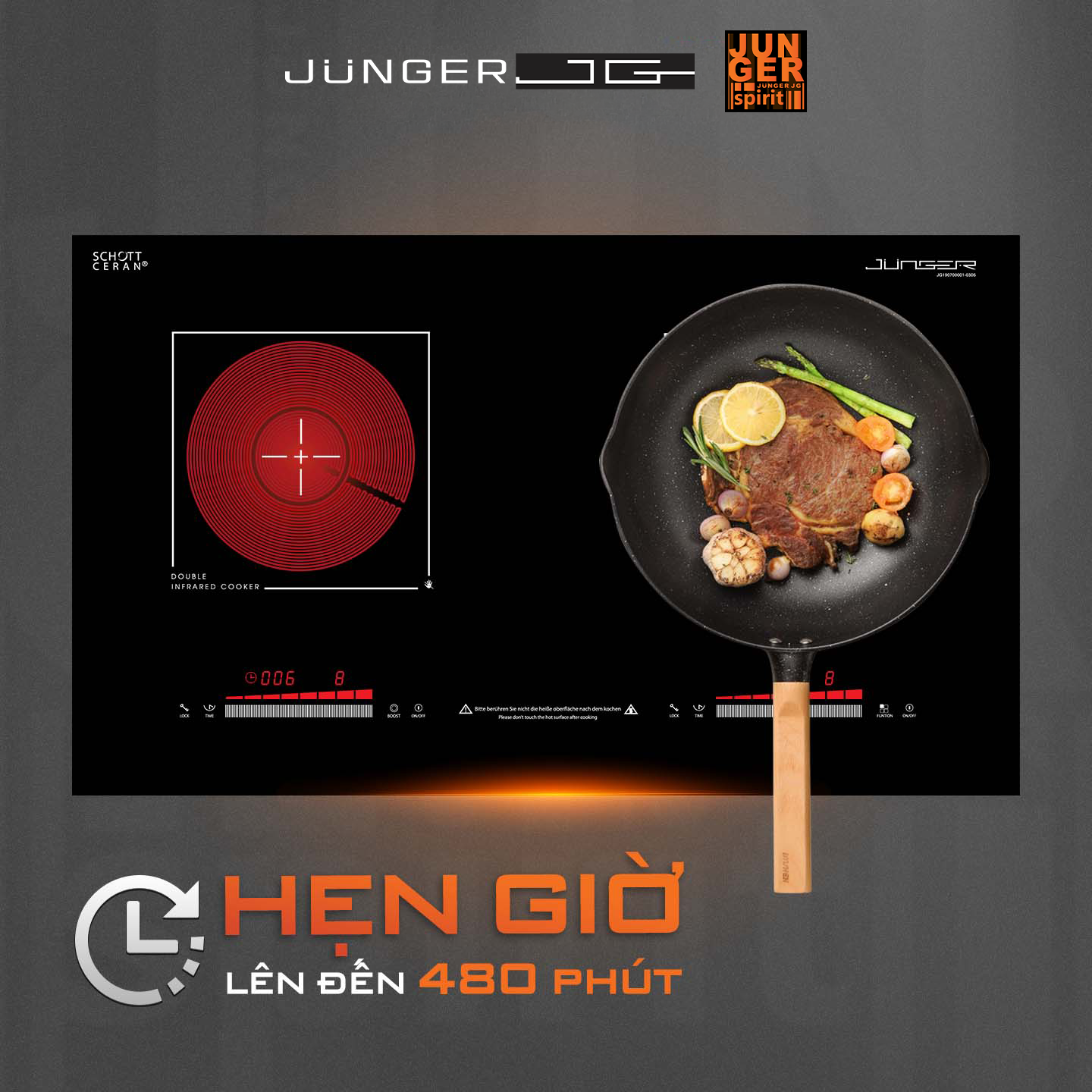 Junger JG MTD-18 được trang bị nhiều tính năng hỗ trợ an toàn cho bếp và người sử dụng khi vận hành đúng hướng dẫn.