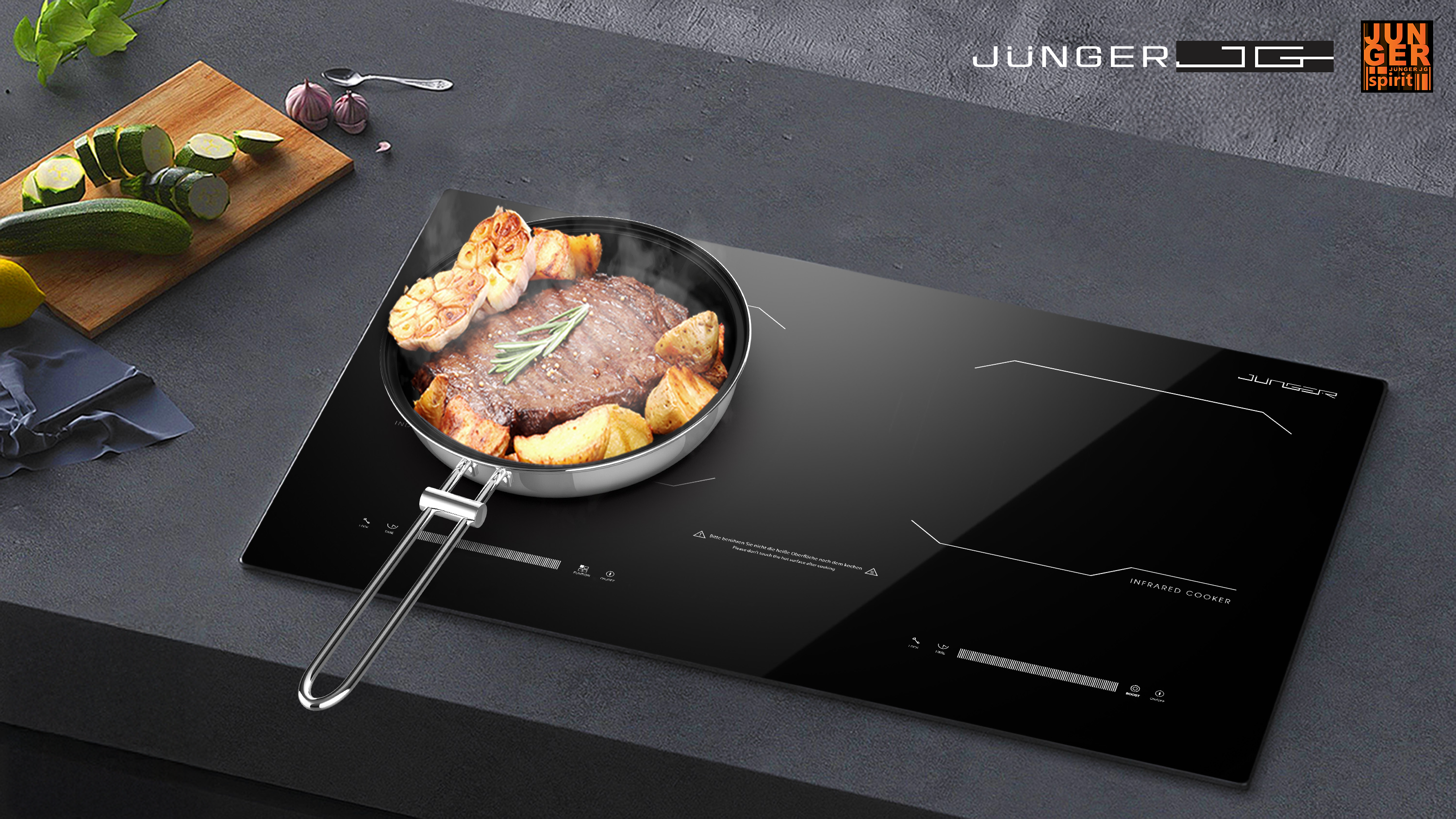 Bếp điện từ Junger MK-24 được thiết kế 2 vùng nấu riêng biệt với kiểu dáng hiện đại chuẩn Đức nâng tầm không gian sống.