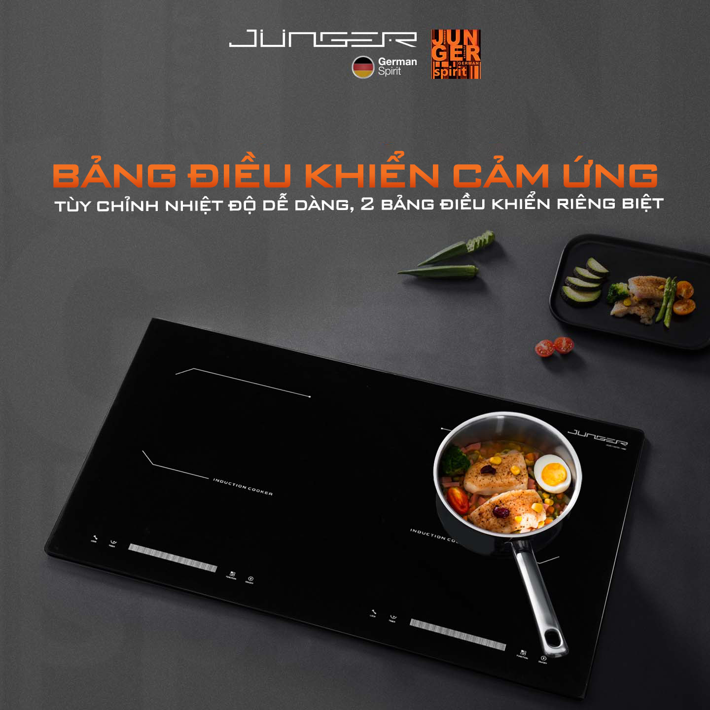 CEJ-202-II được trang bị 2 bảng điều khiển cảm ứng Slider - Direct Control siêu nhạy riêng biệt cho từng vùng nấu, kết hợp đèn LED hiển thị rõ ràng, dễ sử dụng.