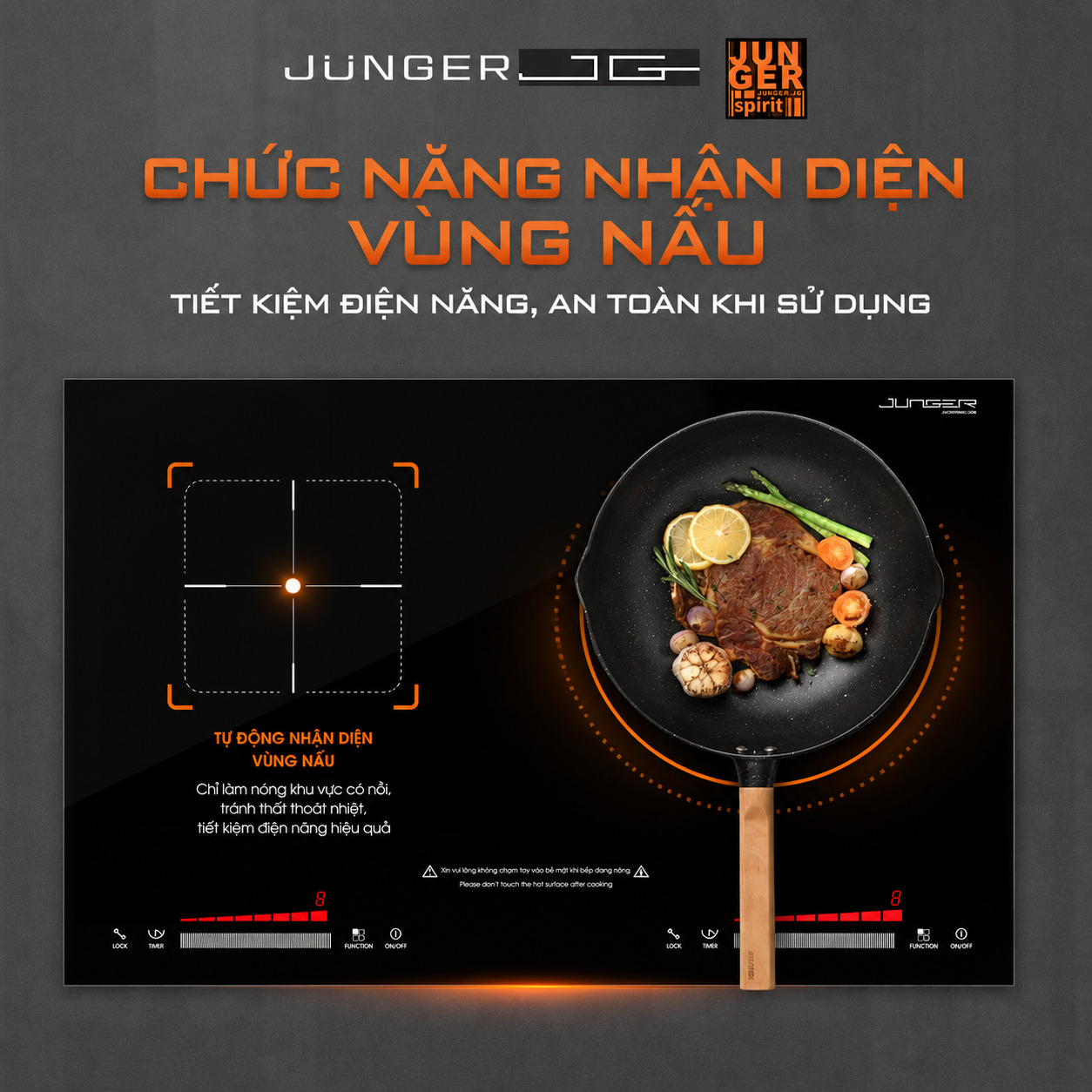 Chức năng nhận diện vùng nấu là bếp tự động nhận biết vị trí đặt nồi và chỉ truyền nhiệt tại khu vực tiếp xúc với đáy nồi.