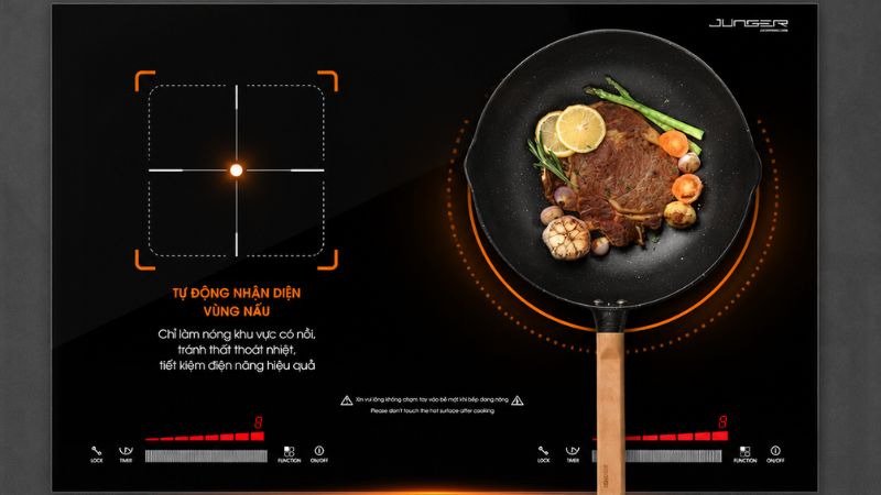 Junger JG NKD-22+ được đánh giá cao nhờ khả năng nhận diện vùng nấu chính xác và tối ưu hiệu suất truyền nhiệt.