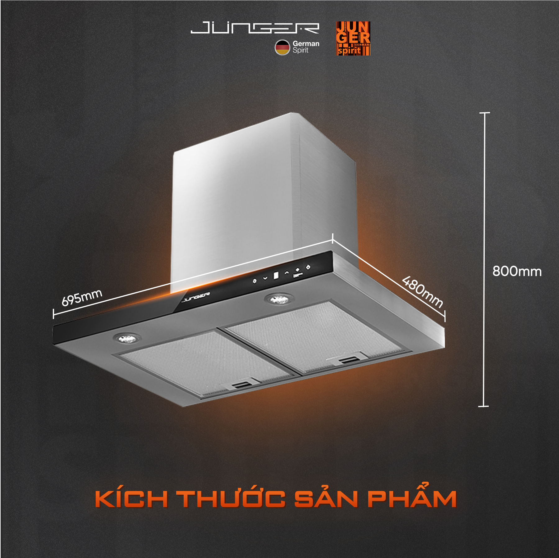 Máy hút mùi Junger HRJ-700 với kích thước tinh gọn giúp tối ưu không gian.