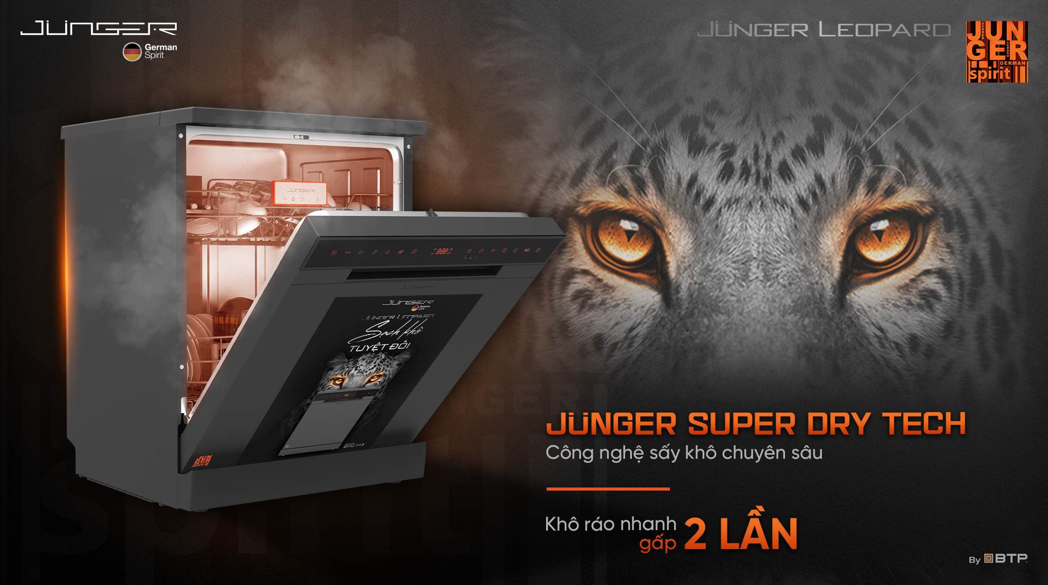 Công nghệ sấy nóng Junger Super Dry Tech hỗ trợ làm khô tăng cường cho toàn bộ chén bát tốt hơn